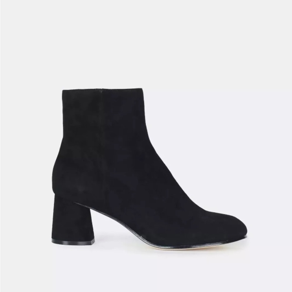 $348 Joie Rarly Black Suede Leather Ankle Bootie Low Heel Side Zip Round Toe 35